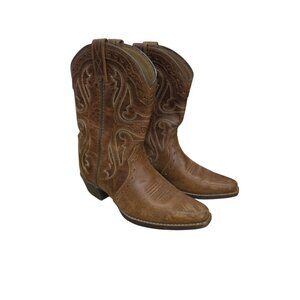 Ariat Western X Toe Leather Cowboy Kids Boots Size 1 Brown Carmel